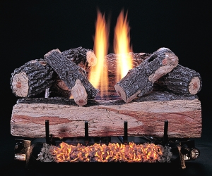 ventless gas fireplace with split oak gas logs