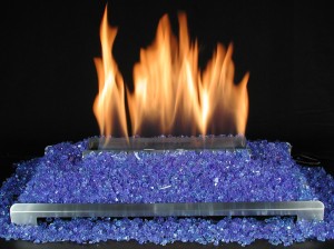 blue fire glass with stainless steel ventless gas fireplace burner